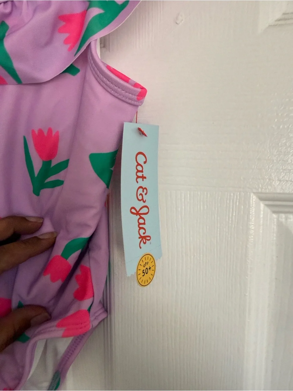 Girls size 4T Cat & Jack Lavender One-Piece Swimsuit w/Pink & Green Floral NWT